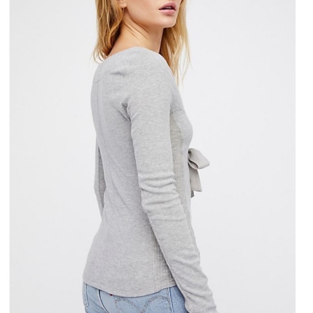 Free People Dove Gray Looking Back Lace Up Long Sleeve Top - Picture 15 of 16
